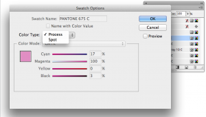 example of how to convert a spot colour to process to process – Click to enlarge