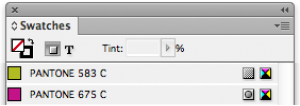 Example of the icons used to show if you're are using spot or process colours