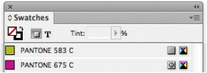 Example of the icons used to show if you're are using spot or process colours